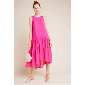 Maeve Anthropologie Fuchsia Tiered MIDI Dress